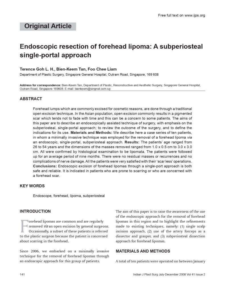 02 Endoscopic resection of forehead lipoma &ndash; A subperiosteal single-portal approach-1_page-0001