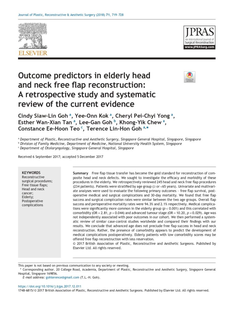 26 Outcome predictors in elderly head and neck free flap reconstruction &ndash; A retrospective study and systematic review of the current evidence-1_page-0001