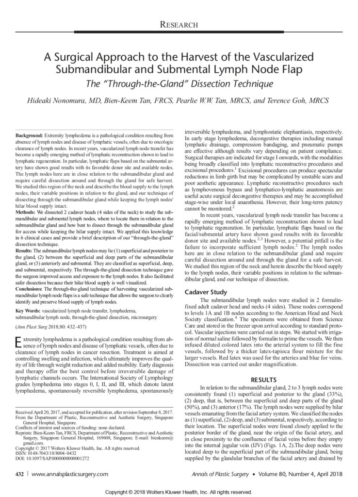 27 A Surgical Approach to the Harvest of the Vascularized Submandibular and Submental Lymph Node Flap &ndash; The _Through-the-Gland_ Dissection Technique.-1_page-0001