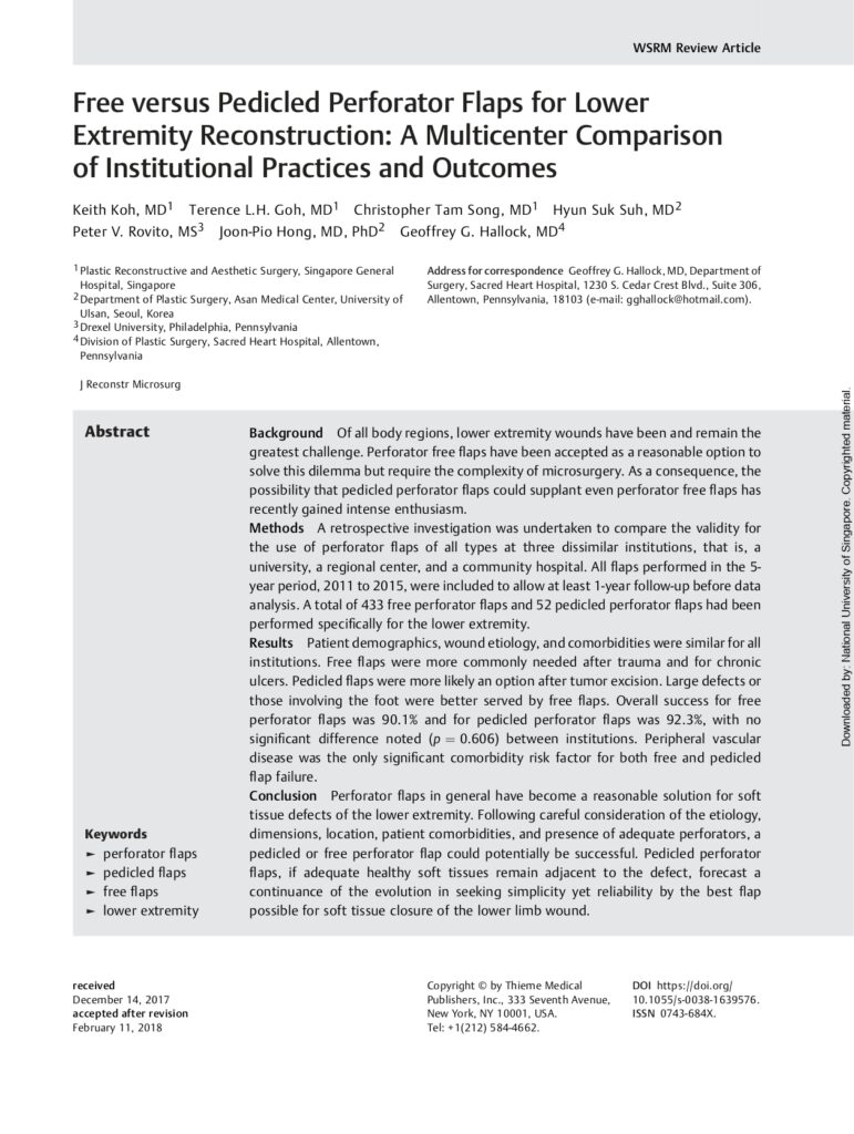 29 Free versus Pedicled Perforator Flaps for Lower Extremity Reconstruction &ndash; A Multicenter Comparison of Institutional Practices and Outcomes.-1_page-0001